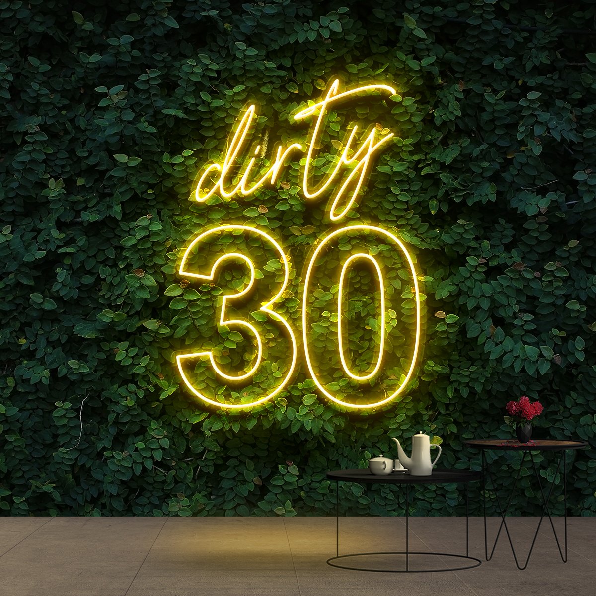 "Dirty 30" Birthday Neon Sign 60cm (2ft) / Yellow / Cut to Shape by Neon Icons