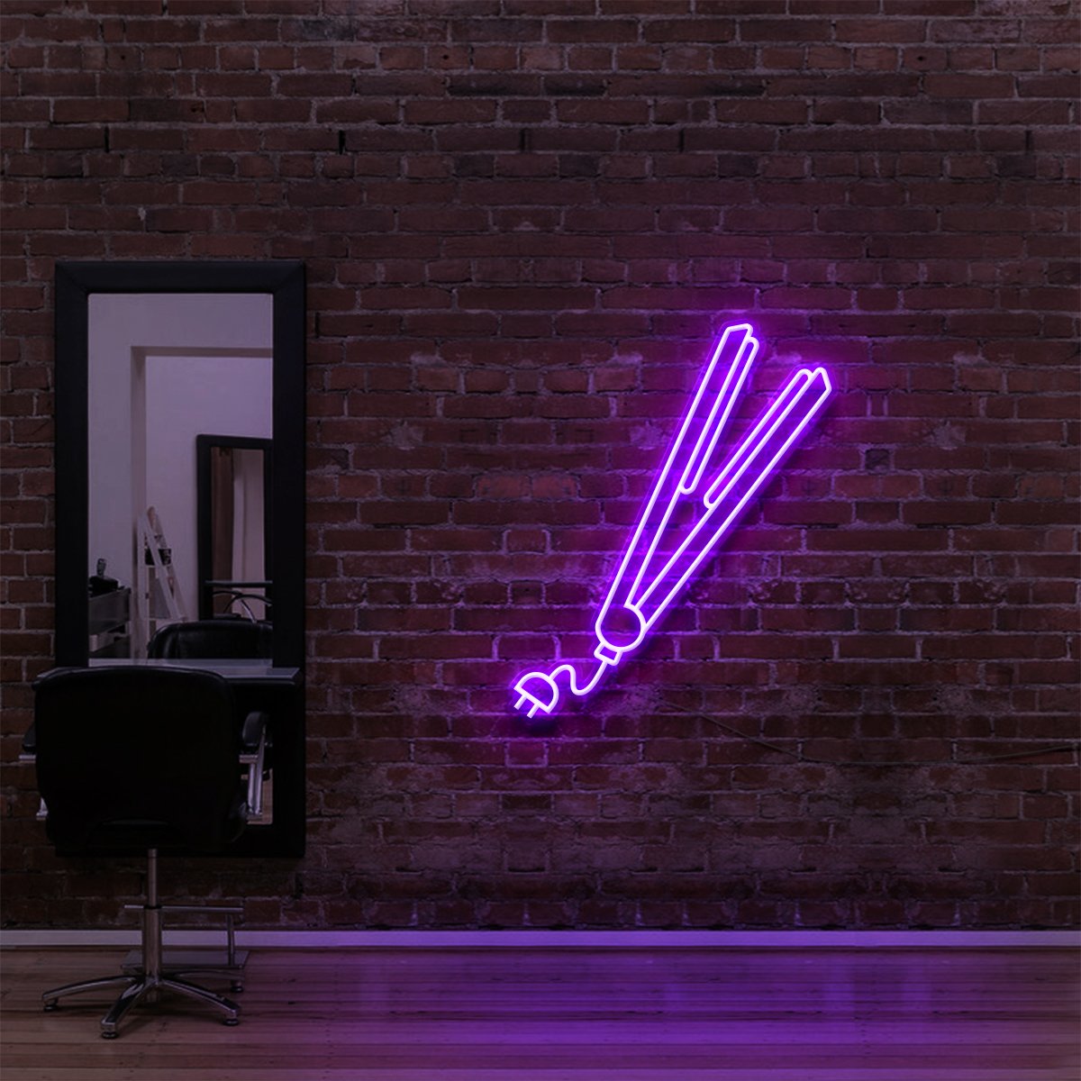 "Hair Straightener" Neon Sign for Hair Salons & Barbershops 60cm (2ft) / Purple / LED Neon by Neon Icons