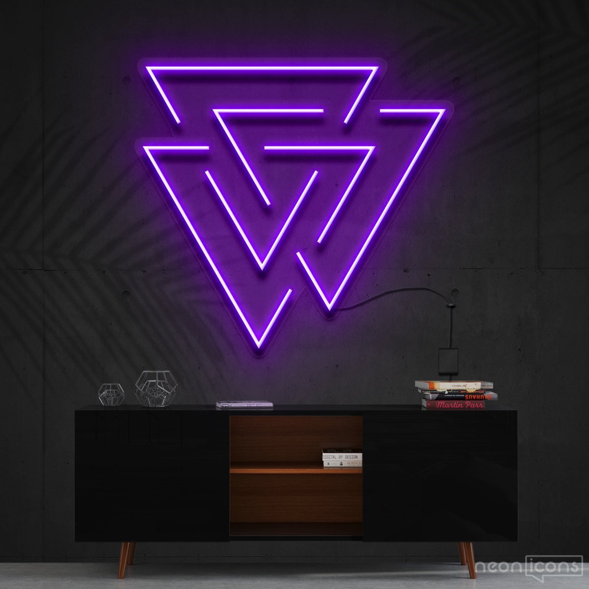 "Interlocking Triangles" Neon Sign 60cm (2ft) / Purple / Cut to Shape by Neon Icons