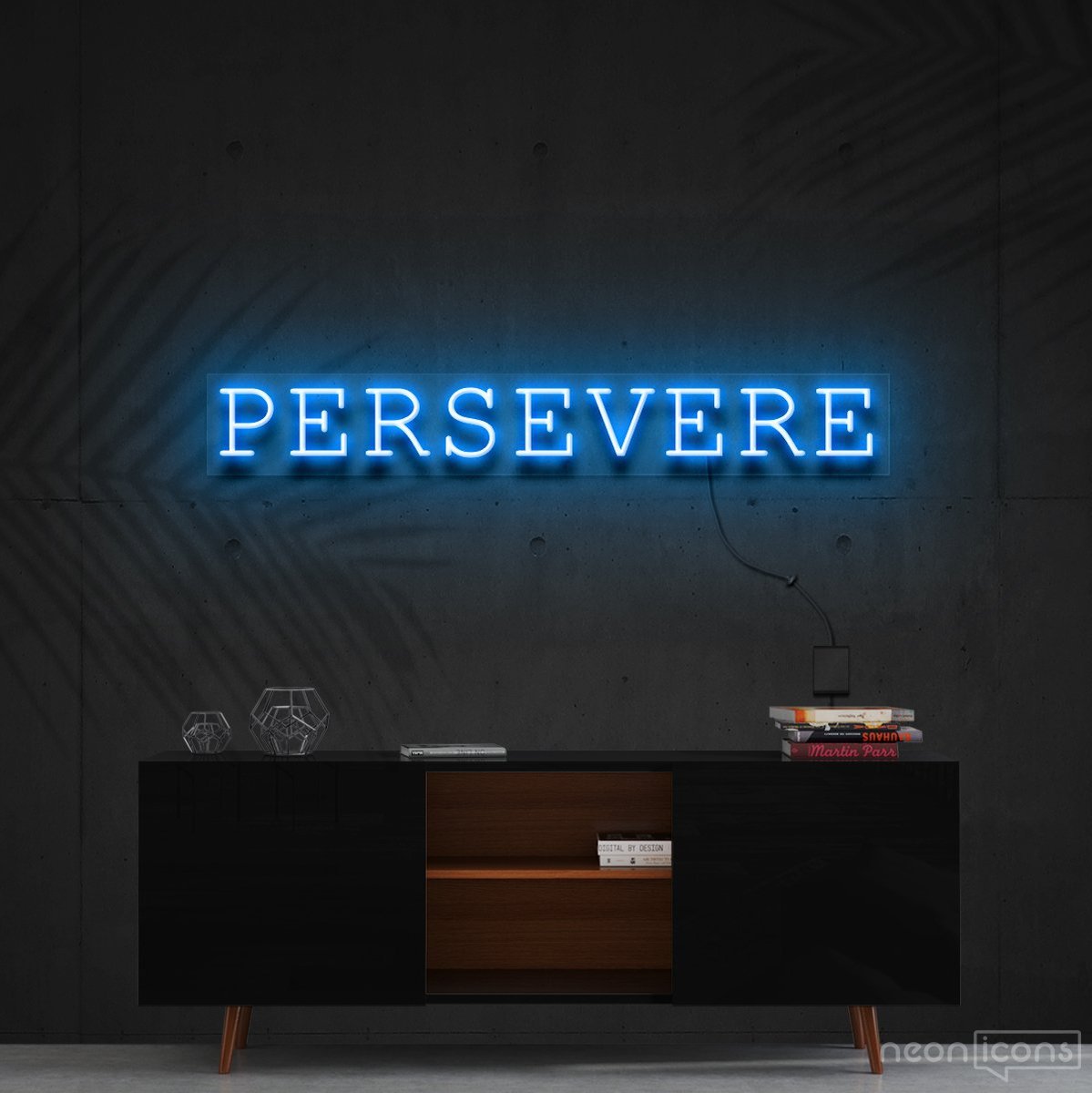 "Persevere" Neon Sign 90cm (3ft) / Ice Blue / Cut to Shape by Neon Icons
