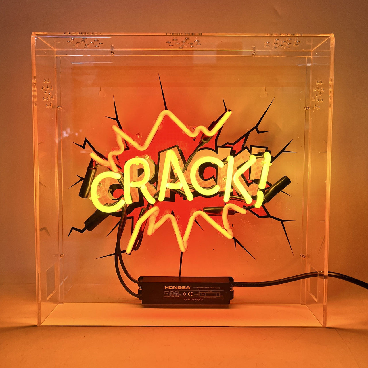 "Crack" Glass Neon Lamp in Acrylic Box by Neon Icons