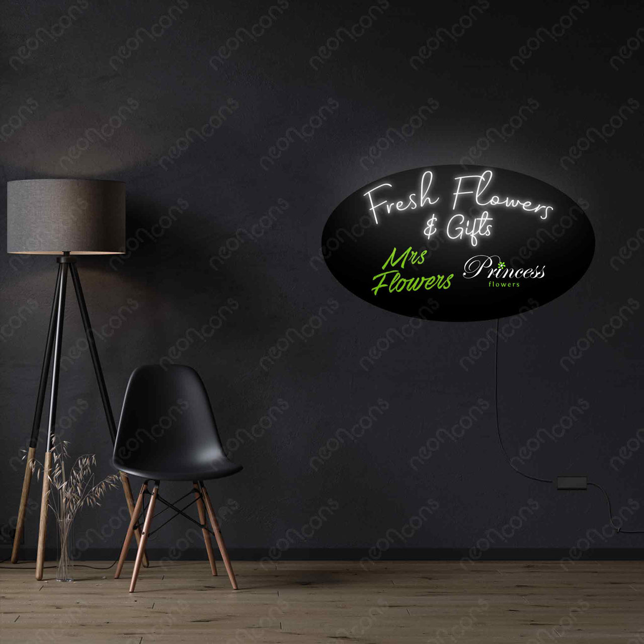 "Fresh Flowers" Custom Neon Sign 106cm x 61cm (42in x 24in) / White / LED Neon x Print by Neon Icons