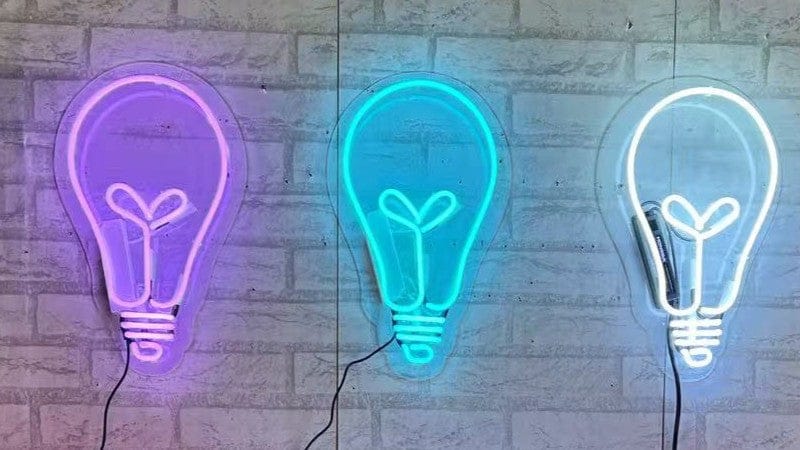 "Light Bulb" Glass Neon Lamp on Acrylic Backing White by Neon Icons