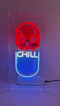 "Chill Pill" Glass Neon Lamp in Acrylic Box