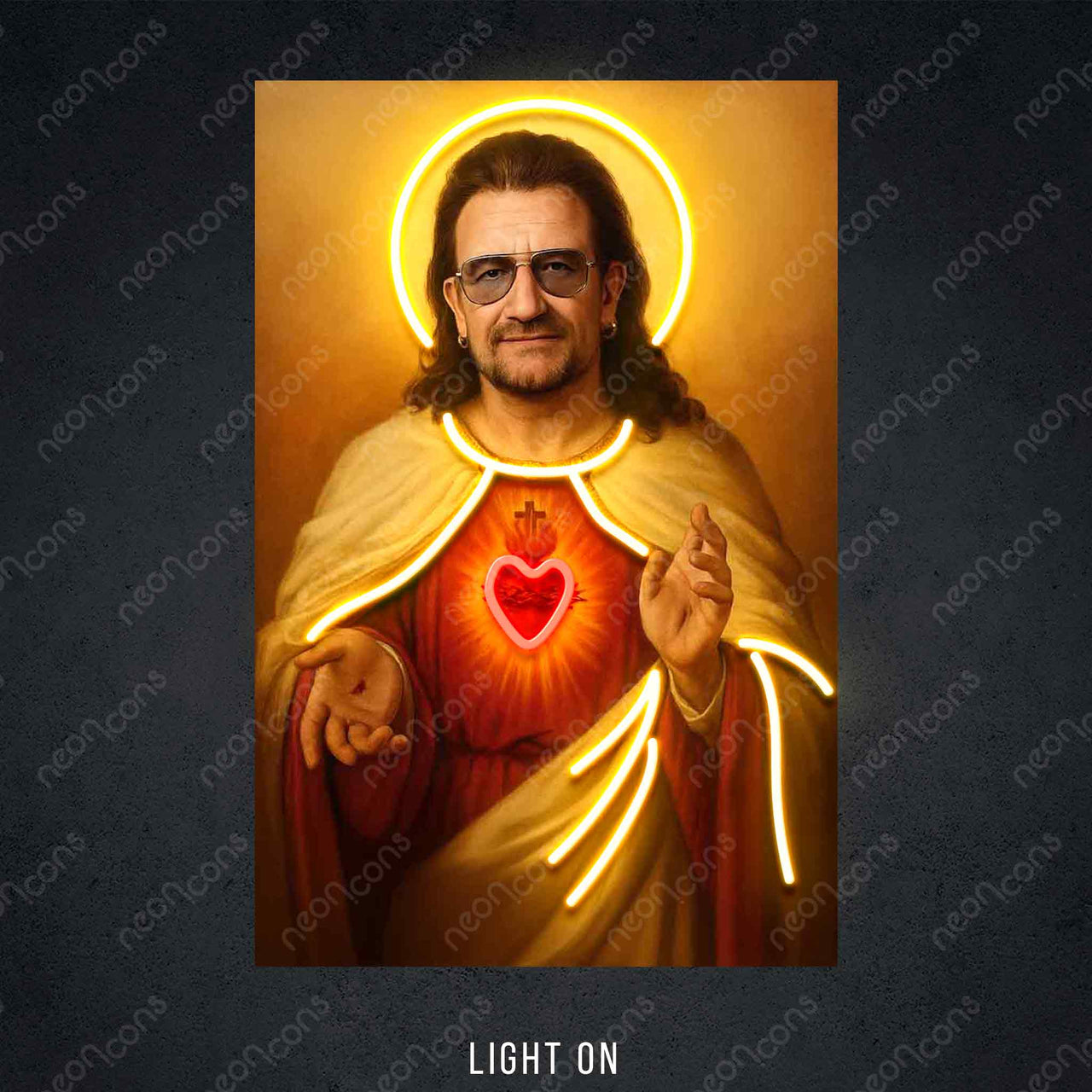 "Sacred Heart Bono" LED Neon x Print by Neon Icons