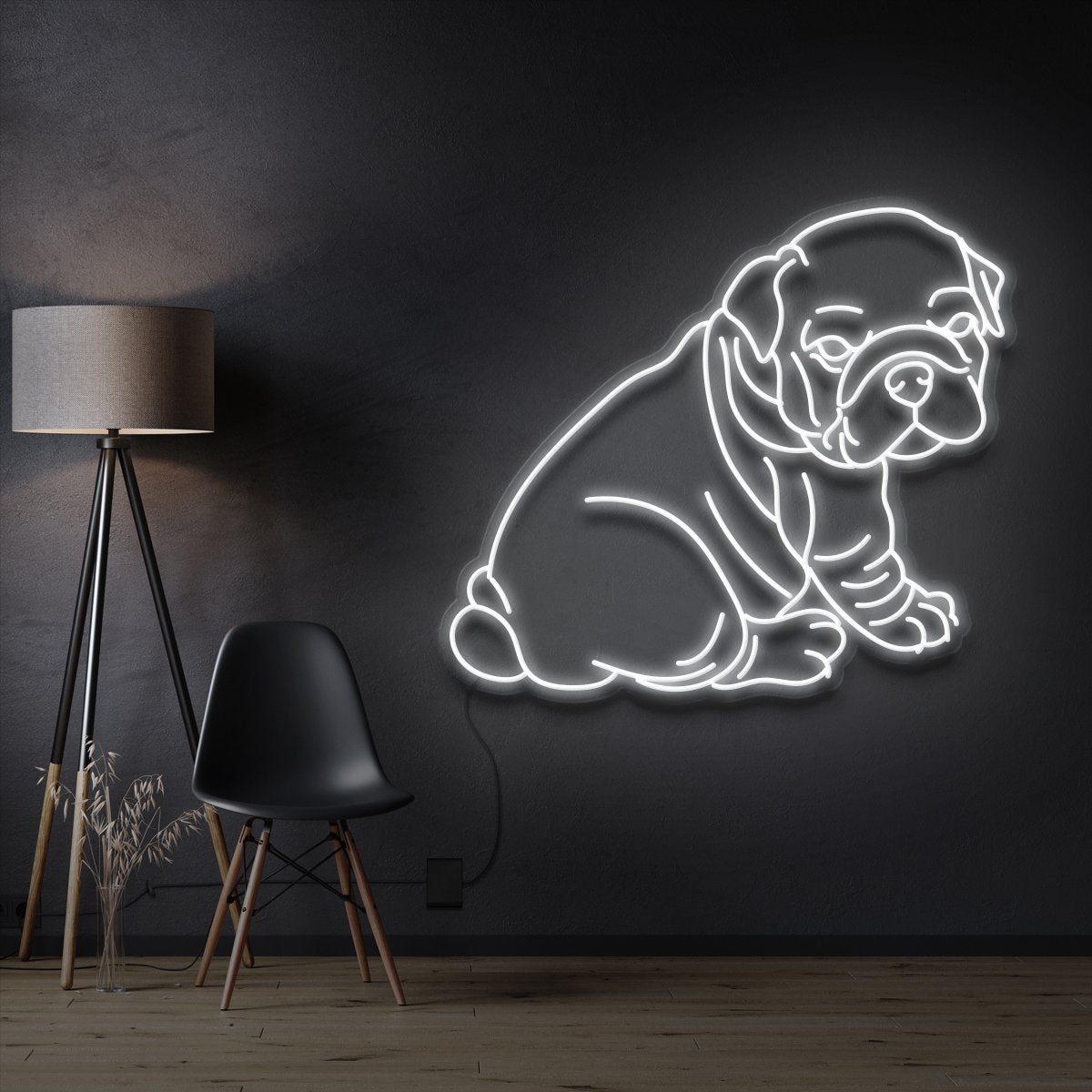 "Bulldog Puppy" Pet Neon Sign 60cm / White / Cut to Shape by Neon Icons