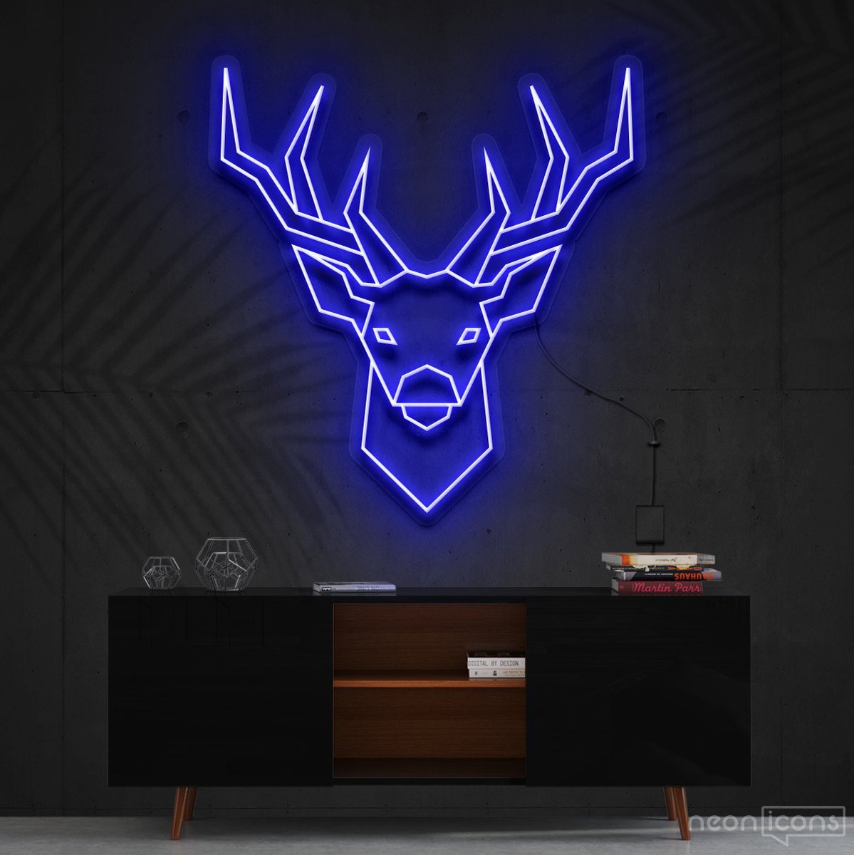 "Geometric Deer" Neon Sign 60cm (2ft) / Blue / Cut to Shape by Neon Icons